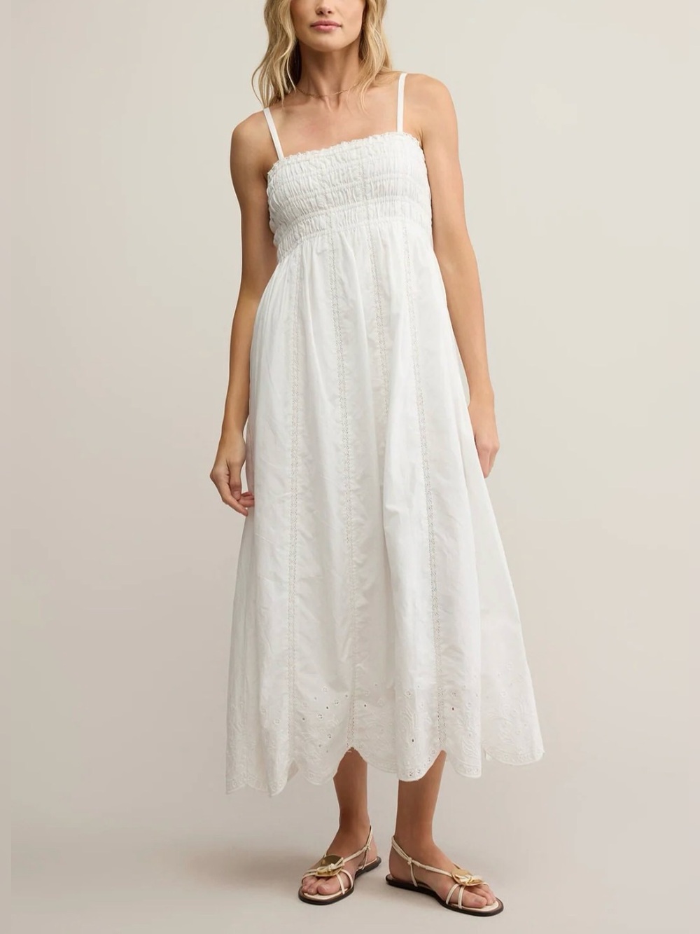 Z Supply Dani Embroidered Midi Dress NWT White Cotton Embroidered L